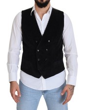 Dolce & Gabbana Black Cotton Double Breasted Waistcoat Men's Vest Authentic