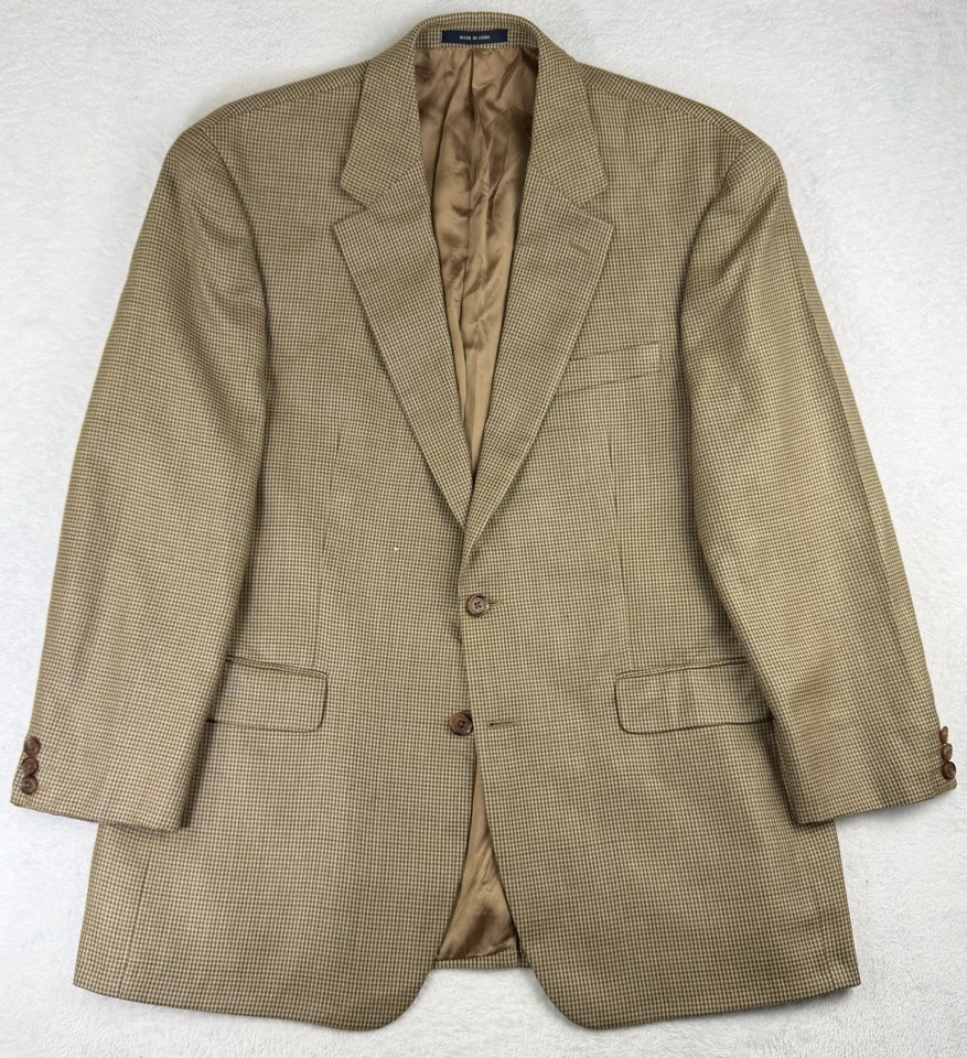 Blazer esportivo Ralph Ralph Lauren masculino 42R lã de seda Houndstooth casaco marrom xadrez - Imagem 2 de 4