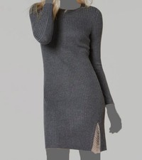 Bar III Women Gray Long-Sleeve Pullover Sweater Bodycon Dress Size L