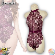 Dreamgirl Women's One Size Queen, Halter Neckline Teddy 11771X, Mulberry