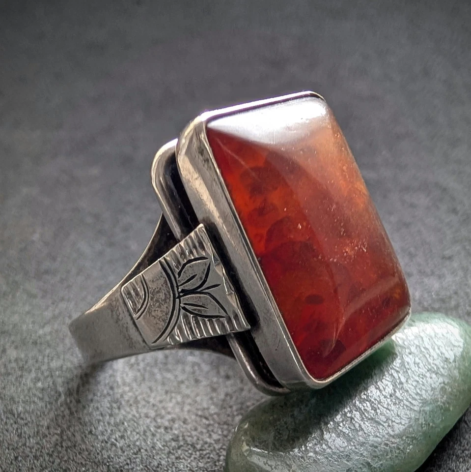 Vintage Designer Ring 835 Silber Fischland Bernstein alt RG 61/62 - Bild 2 von 4