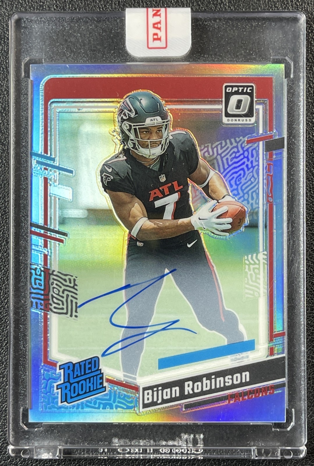 BIJAN ROBINSON 2023 PANINI DONRUSS OPTIC #206 RATED ROOKIE AUTO HOLO 47/75 RC