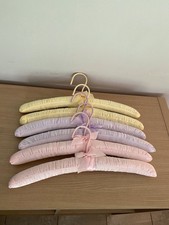 6 Vintage Pastel Padded Satin Lingerie Boudoir Clothes Hangers Lace Ribbon