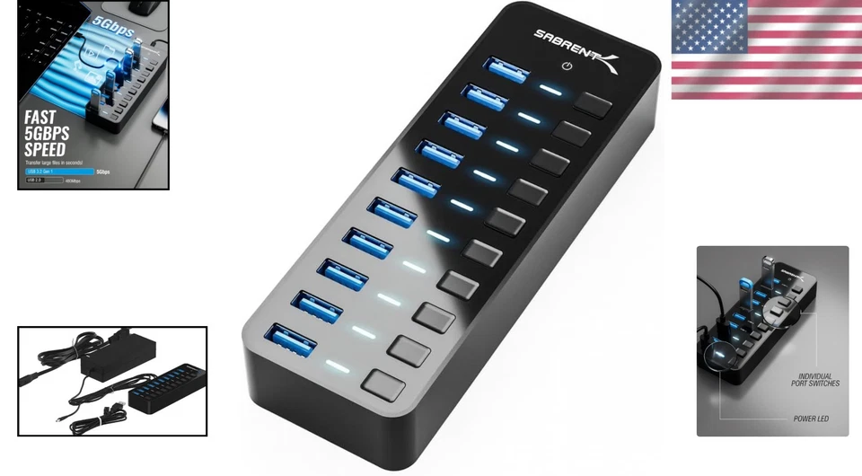 Sleek USB Hub with Individual Power Controls - Image 2 of 4
