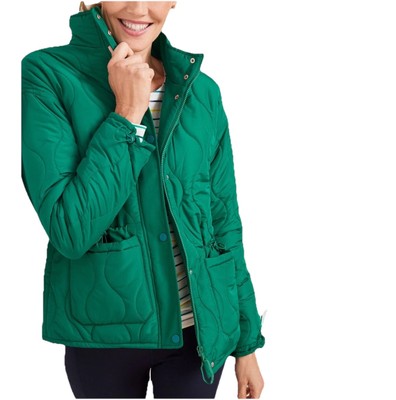 T By Talbots Green Women's P/ L  Patch Pocket Quilted Zip/Snap Jacket $149
