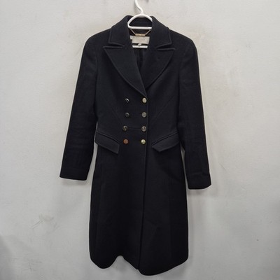 Hobbs Bianca schwarze zweireihige lange Militärjacke aus Wolle schicker Mantel Größe UK 10