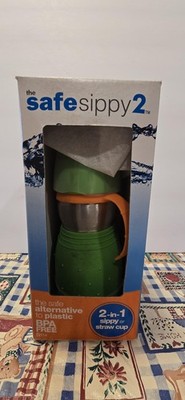 Kid Basix Safe Sippy2 Green 12 Oz Stainless Steel 2-in-1 Sippy Cup Straw Toddler