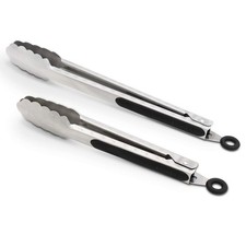 304 Stainless Steel Kitchen Cooking Tongs, 9" and 12" Set of 2 Sturdy Grilling B