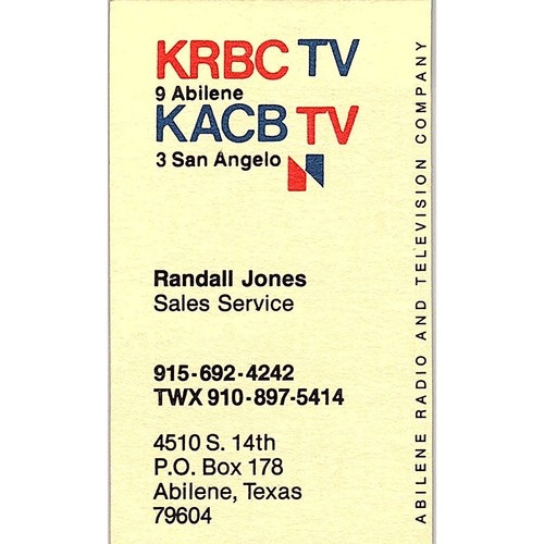 Abilene Radio and Television Company Randall Jones Abilene TX Card SSB4 ...