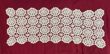 Vintage Crochet Lace Table Runner Ivory Cotton 36"x14"