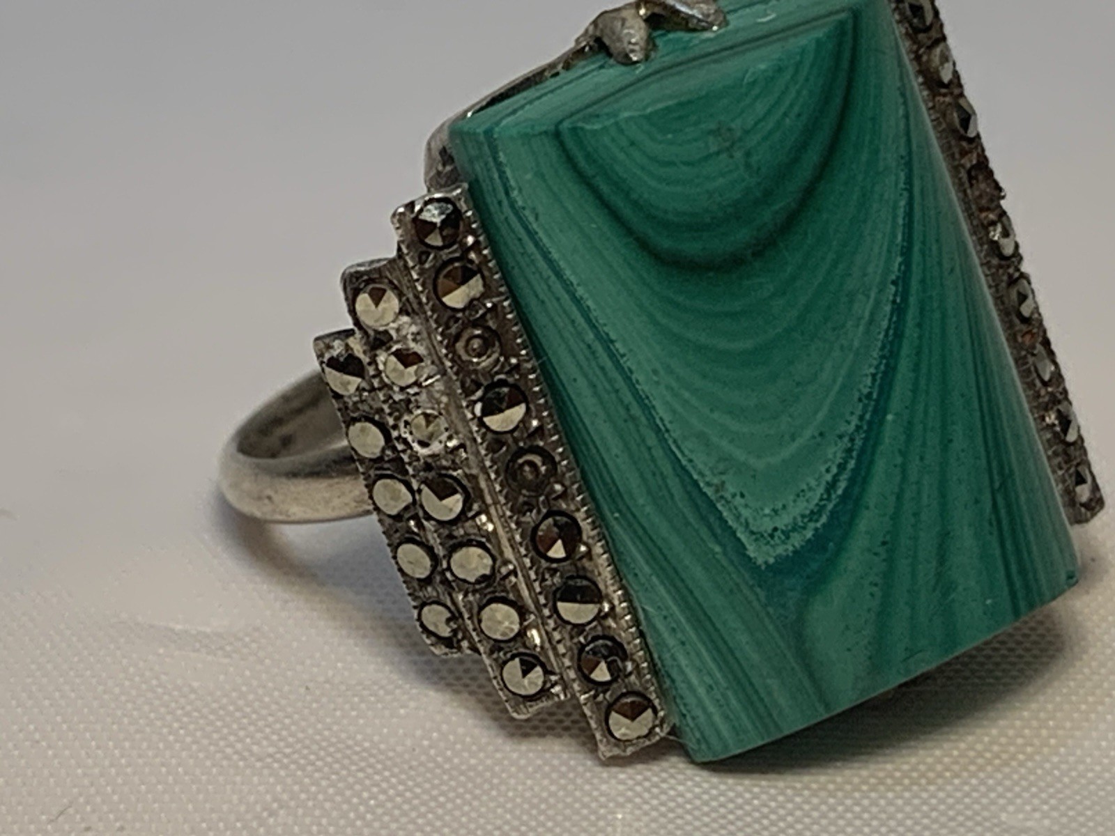 VINTAGE ART DECO STYLE RECTANGULAR MALACHITE RING… - image 6
