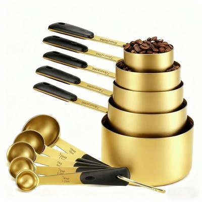 Measuring Cups and Spoons Set, Gold Electroplated Stainless Steel 10 Piece fo...