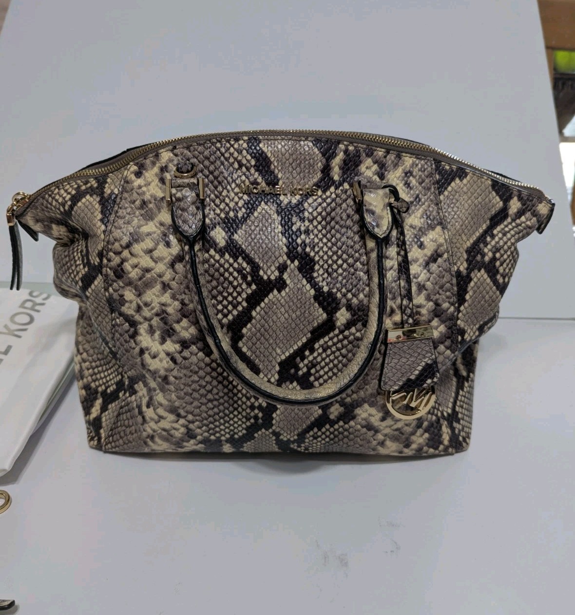 MICHAEL KORS Riley Embossed Python Leather Satche… - image 2