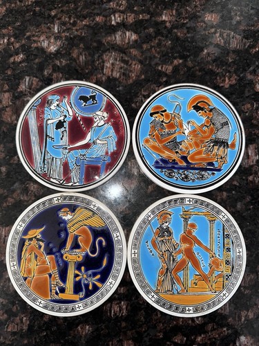 4 Vintage Hand Made by Niarchos Hellas Greek Mythology Stone/Tile Coasters - Picture 2 of 13