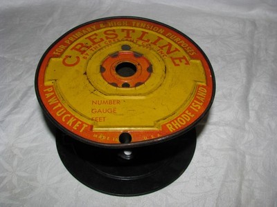 VTG Red & Yellow Metal CRESTLINE Co. Wire Spool Pawtucket, Rhode Island