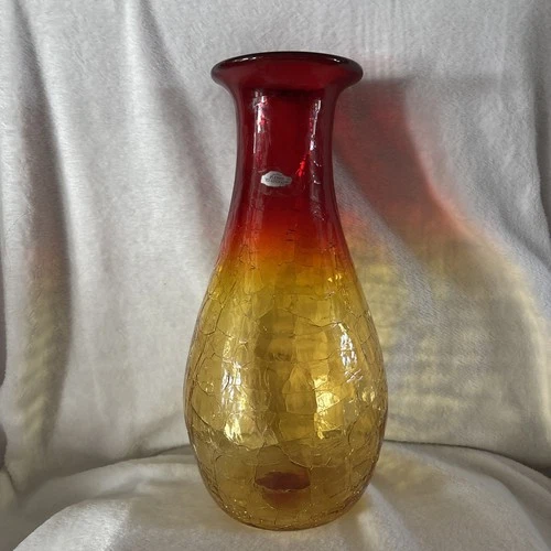 Blenko Amberina Crackle Glass Vase