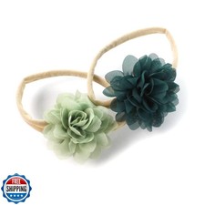 My Lello Baby Girl Rounded Petal Chiffon Flower Nylon Elastic Headbands Set 2