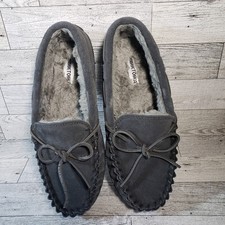 Minnetonka Suede Lined Slip On Moccasin Slippers Shoes Gray Children's Sz 4 EUC