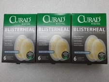 Lot of 3 packs of 6 Curad Blisterheal Waterproof Bandages Asst Sizes With Aloe  