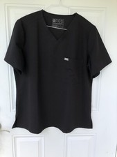 Figs Scrub Top Womens XL Black Short Sleeve V-Neck Pullover Polyester Stretch