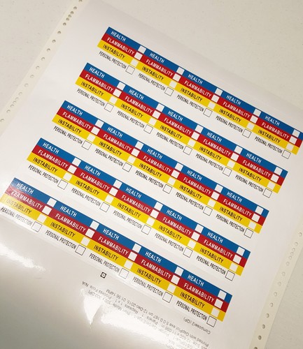 Right To Know Label Write On Color Bar 2"x2" UL 1 mil Vinyl Decal Sticker Sheets
