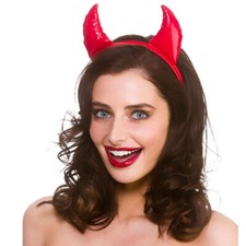 Devil Horns Halloween Fancy Dress Headband Unisex Metallic PVC Sequin Horns