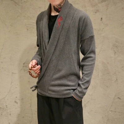 Herren Chinesisch Strickjacke Stickerei Jacke Hemd Outwearlinie Gestrickt Retro - Bild 1 von 4