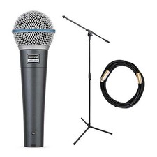 Shure Beta 58A Dynamic Live Vocal Microphone Bundle with Stand  XLR Cable