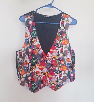 Halloween Printed Vest Womens Size Large Pumpkin Ghost Skeleton Vintage 1990s