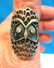 STERLING SILVER CLEAR STONE OWL RING PIERCED DESIGN SIZE 8  6.5 GRAMS