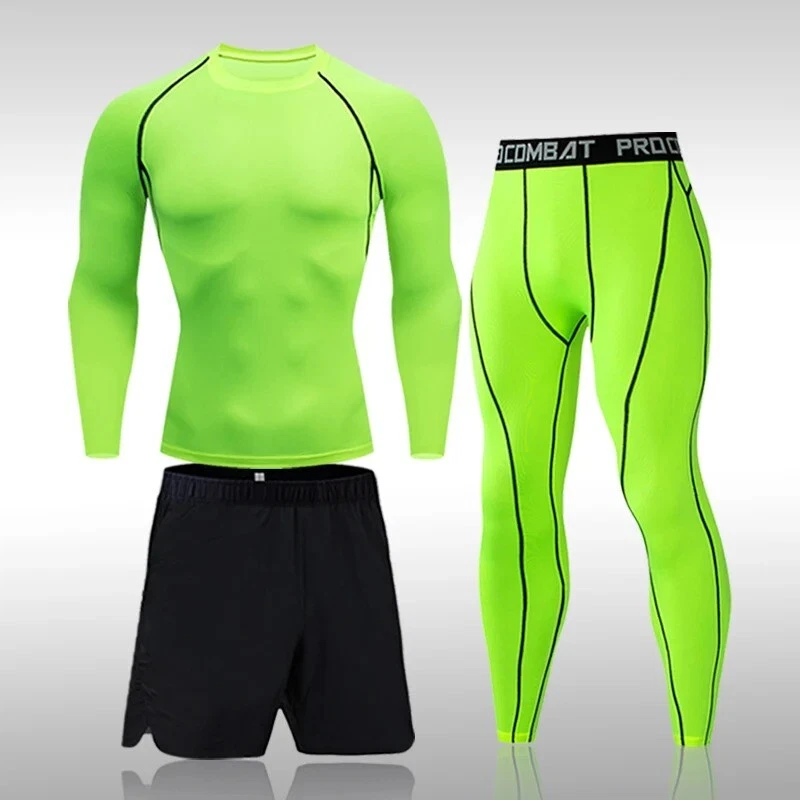 Mens 3 PCS Polyester Running Gym sport Compression Clothing Sports Tracksuit Men