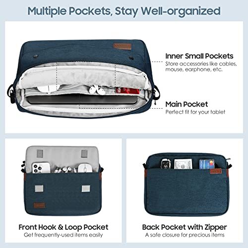 9-11 Inch Tablet Sleeve Bag with Shoulder Strap Fits iPad 10th Gen. Indigo - Picture 3 of 7