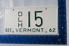 1962 62 VERMONT VT DLH HIGHWAY EQUIPMENT DEALER LICENSE PLATE TAG 15 TW0 2 DIGIT