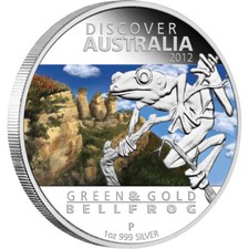 2012 Discover Australia Series - $1 Green and Gold Bell Frog - 1oz Silver Proof