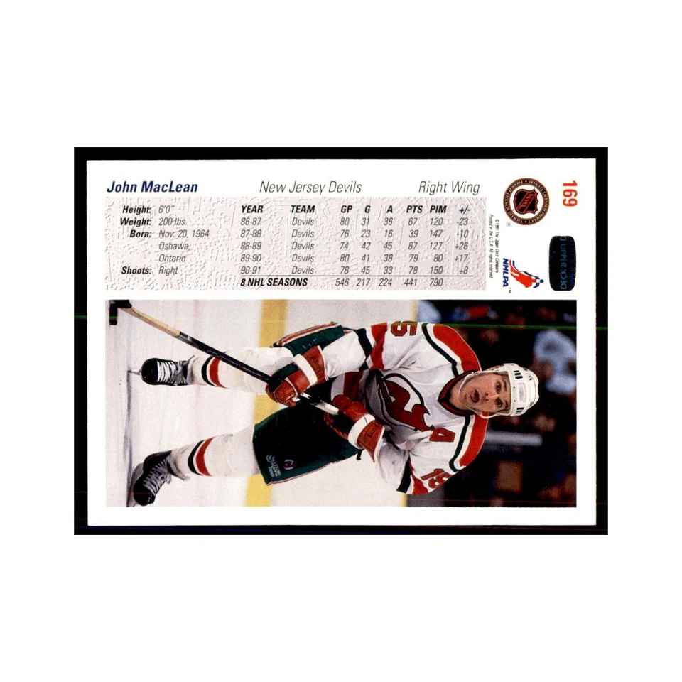Cartões de hóquei 1991 Upper Deck John MacLean #169 - Imagem 2 de 3