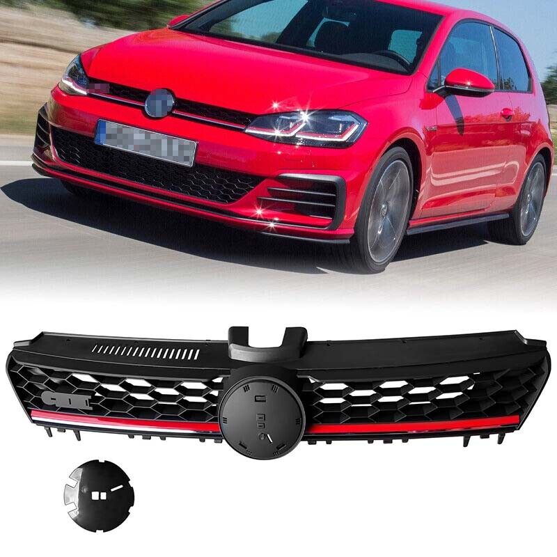 KARPAL Front Upper Grille For 2015-2016 VW MK7 Golf/GTI - Black With Chrome Trim