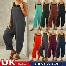 Womens Overalls Dungarees Casual Pants Pockets Baggy Jumpsuit Playsuit PLUS SIZE