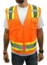 (MEDIUM) SAFETY VEST HI VIS Surveyor Solid Orange 2 TONES