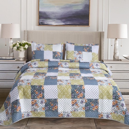 3PCS Quilted Bedspread Set Patchwork Comforter & Pillow Shams Double King - Picture 44 of 221