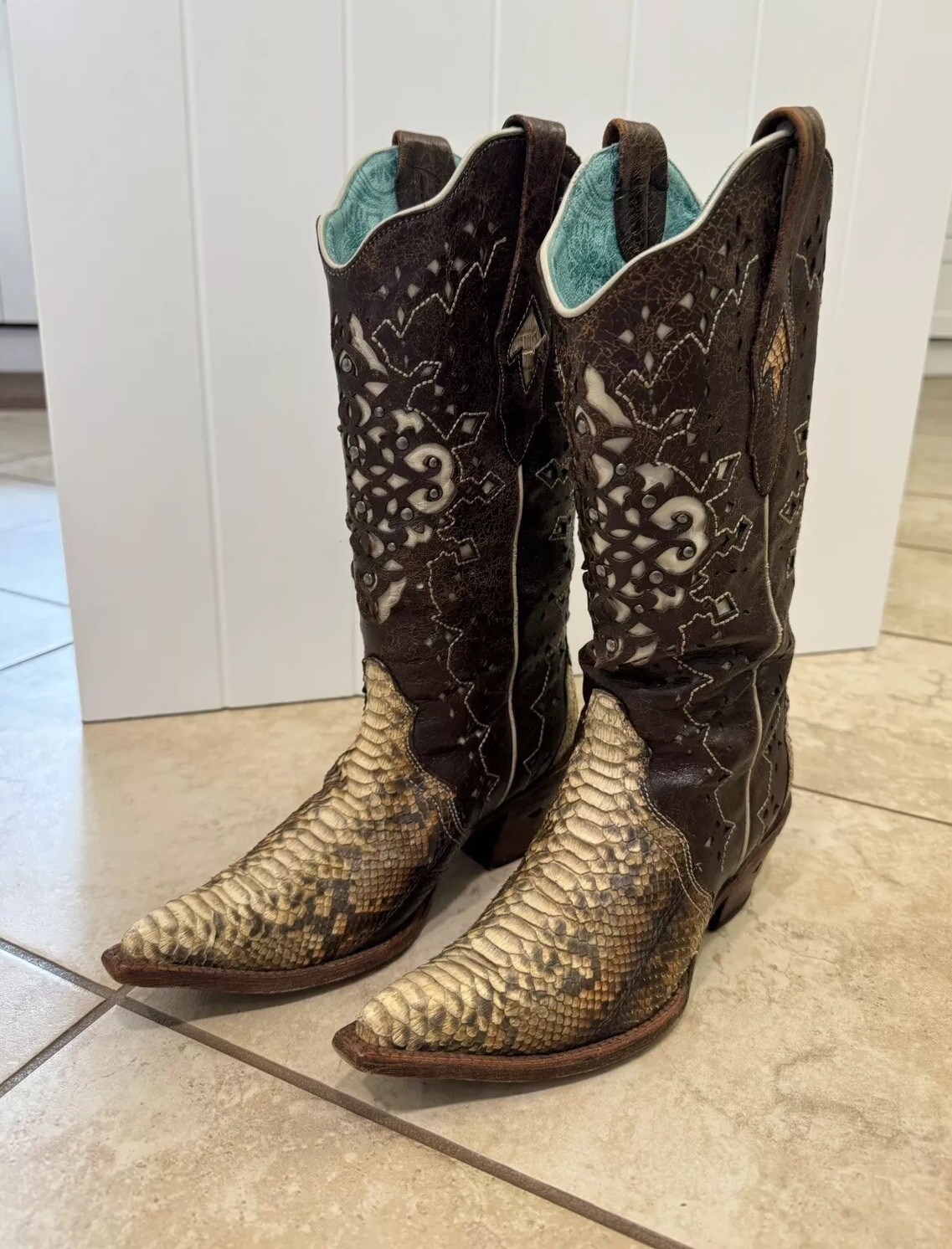 Corral Boots Genuine Python Snake Leather Western… - image 1