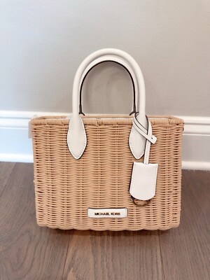 Michael Kors Mirella Small Shopper Top Zip Crossbody Woven Purse