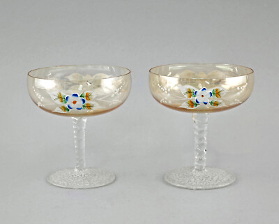 A-9435007-d Glas Pair Sekt-Schalen Lustrated Email Painting Vintage
