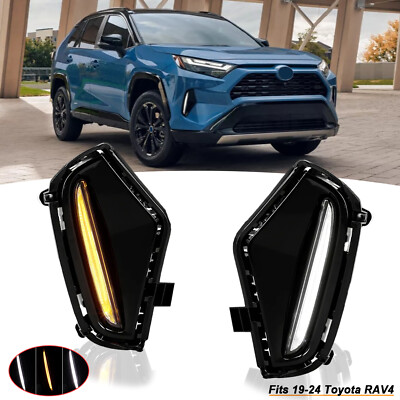 RAV4 PHV デイライト For Toyota RAV4 2019-2025 LED Double Color DRL Fog Lights W/Turn