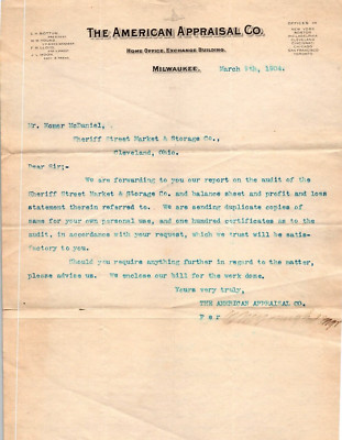 American Appraisal Co Milwaukee WI 1904 Letterhead