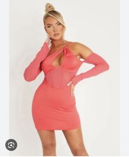 Missyempire Lyra Hot Pink One Shoulder Corset Mini Dress BNWT Size 14