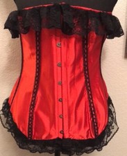 Red Satin Lace Up Ruffle Corset Bustier Shapewear Lingerie Plus Size 3X