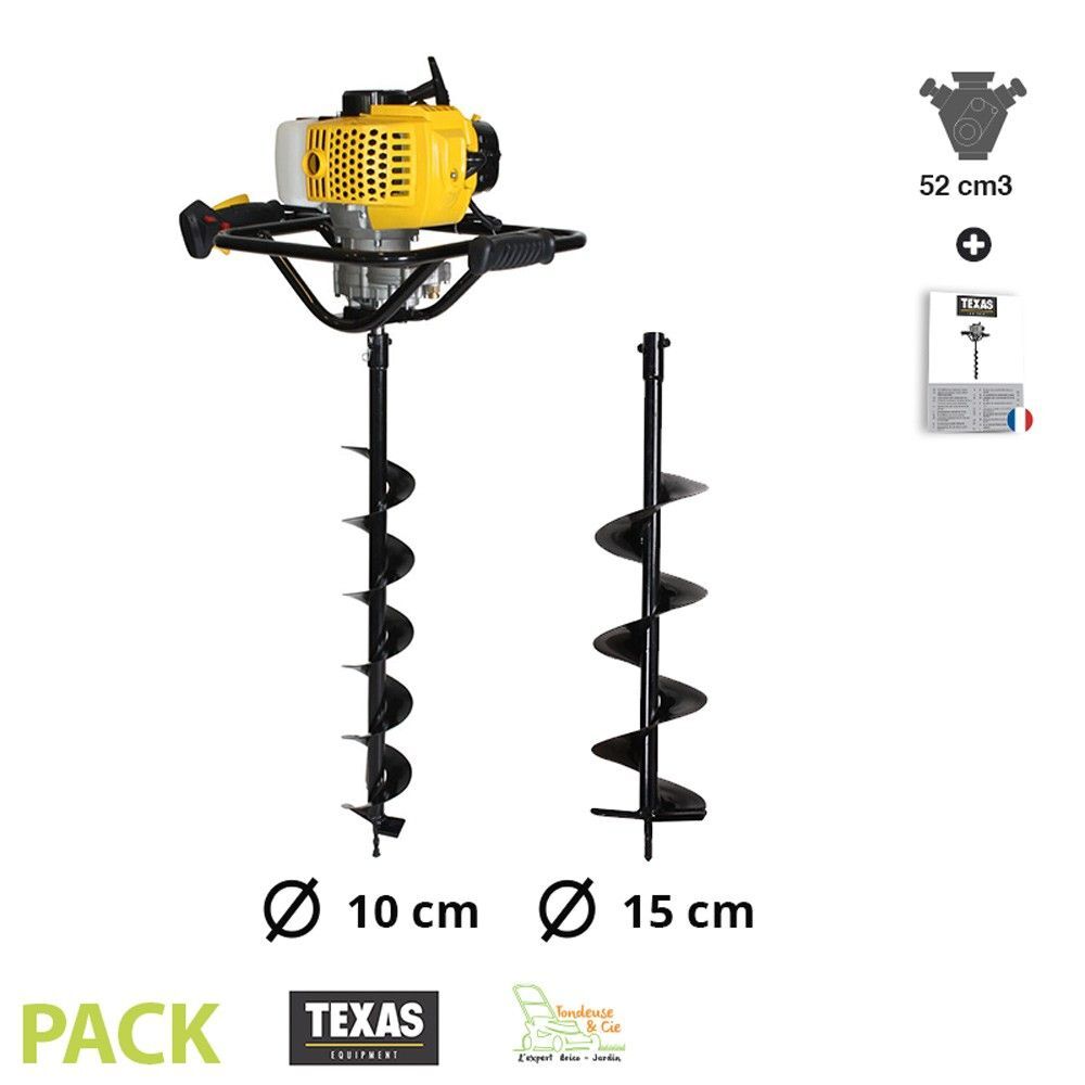 Tarière thermique 52cc double poignée avec forets 10 et 15 cm