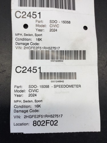 22 23 24 HONDA CIVIC Speedometer 78100t21a470m1 - Picture 4 of 4