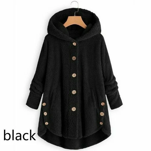 Damen Kapuzen Mantel Jacke Tops Hoodies Flauschig Fleece Kunstfell Plüsch Knopf Vintage - Bild 17 von 28