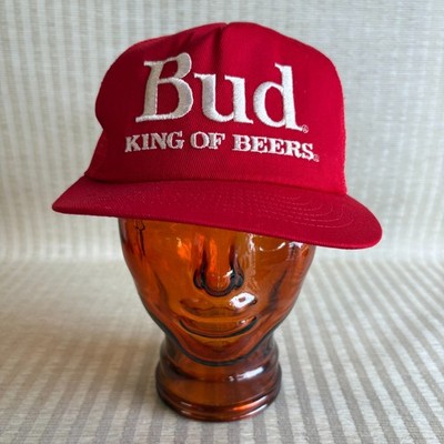 Vintage Budweiser Trucker Hat Cap Bud King of Beers Red 90s Swingster USA OSFA